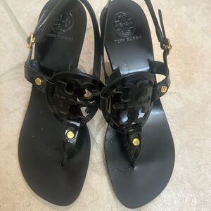 Tory Burch Black Sandals with Gold Details